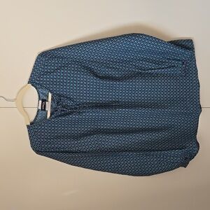 Blue Patterned Long Sleeve Blouse